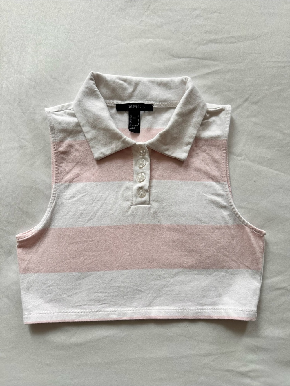 Forever 21 Pink and White Striped Sleeveless Polo Crop Top